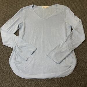Etcetera Shirt Womens Size Medium Silk Blend Long Sleeve Blue Blouse Sheer